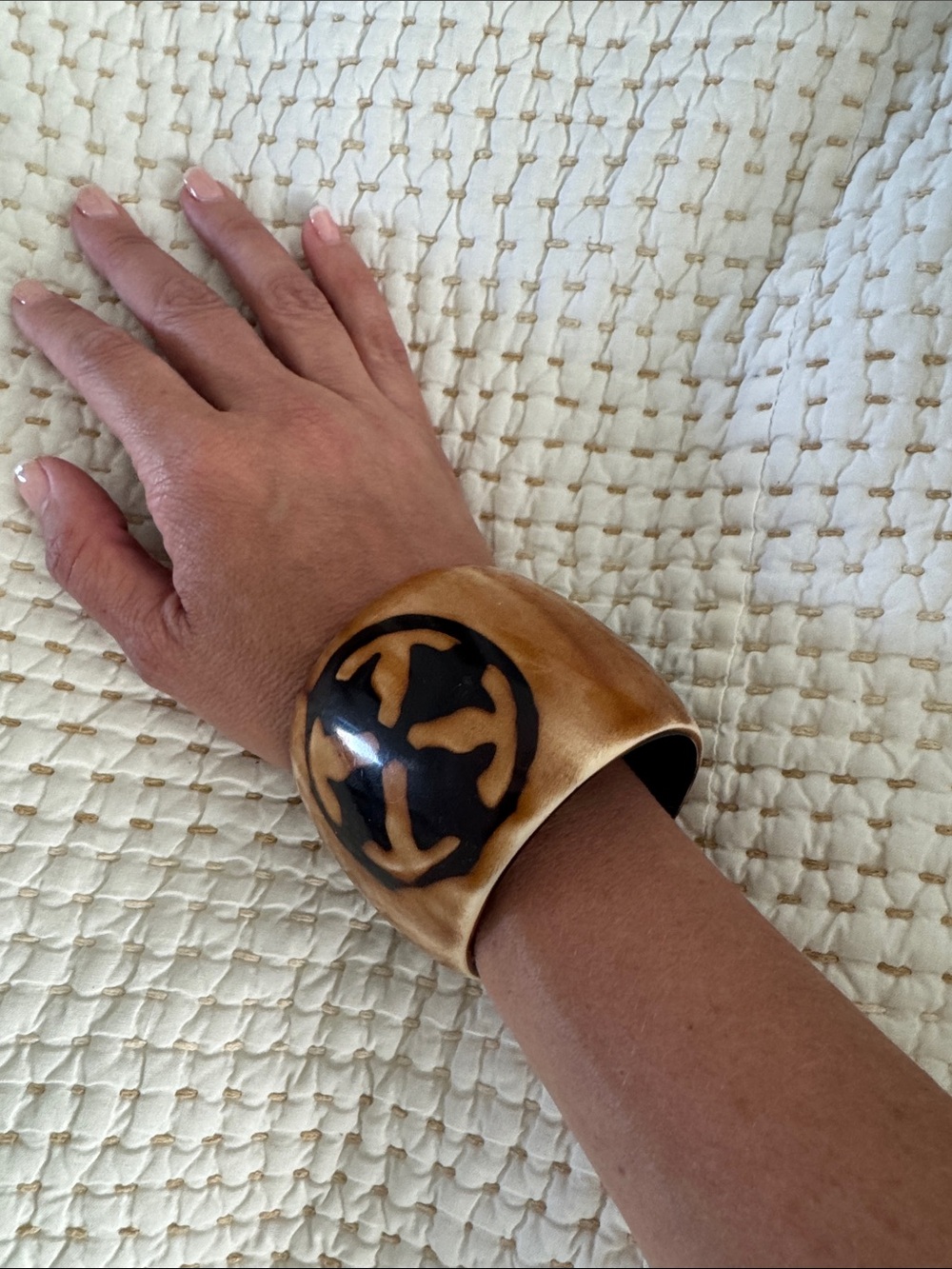 Banana Republic Faux Horn Resin Cuff Bracelet Boho Symbol Bangle